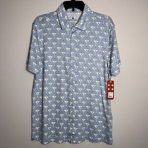Hallstatt Performance Button Up Shirt Mens Small Blue Olive Martini Geometric